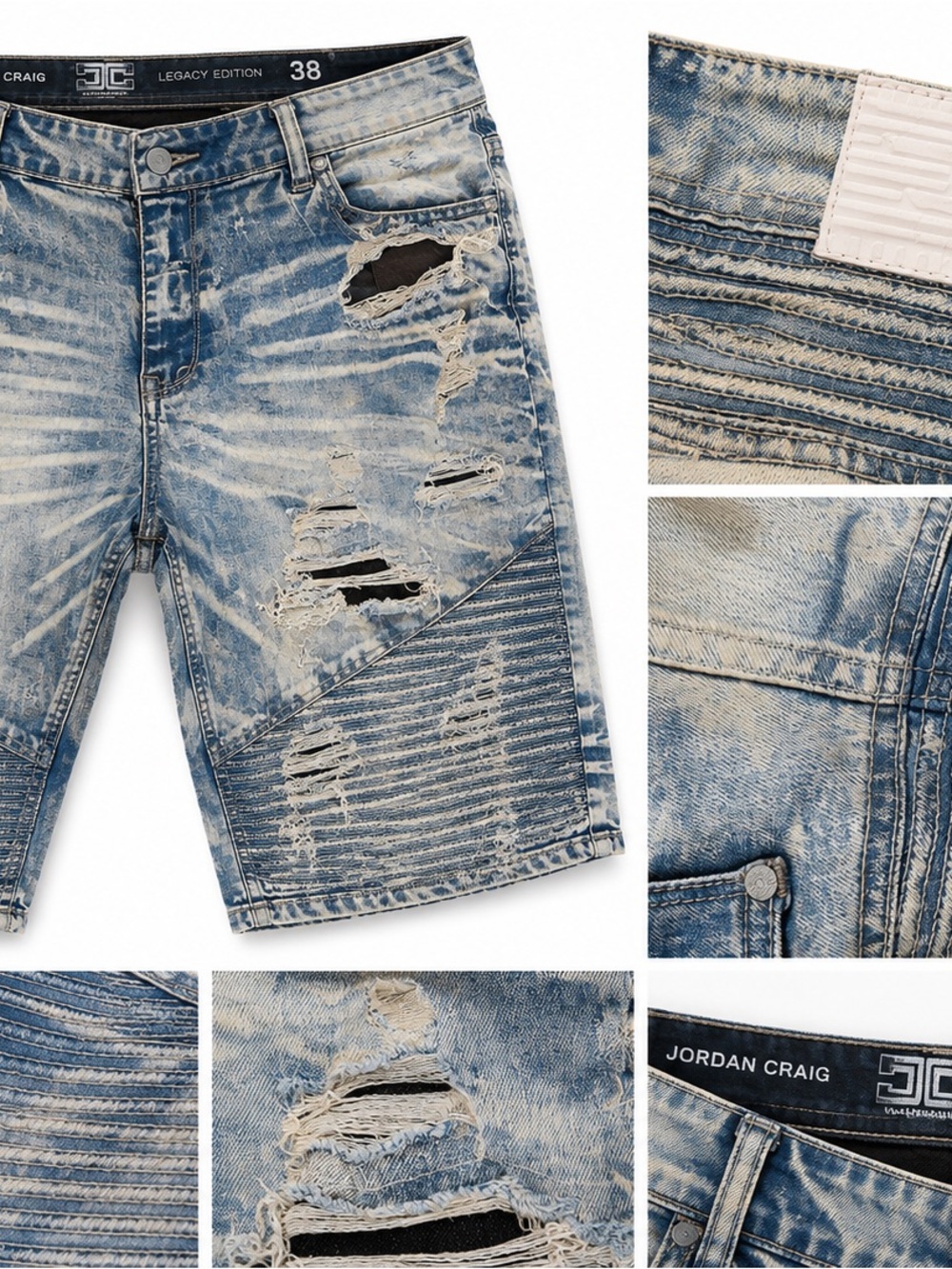 Jordan Craig Light Blue Distressed Denim Jean Shorts